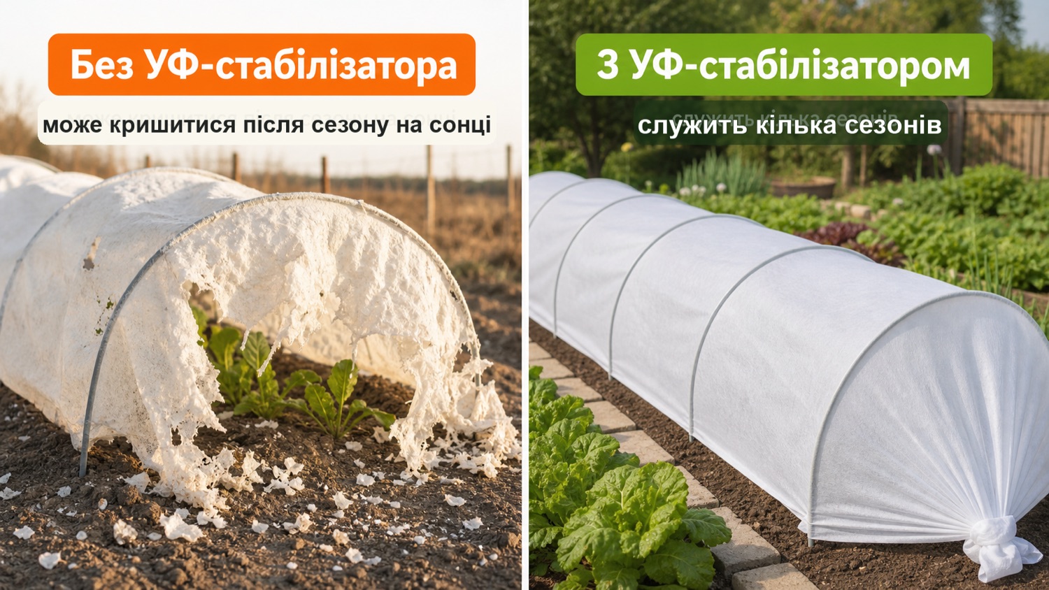 Порівняння агроволокна без УФ-стабілізатора та з УФ-стабілізатором